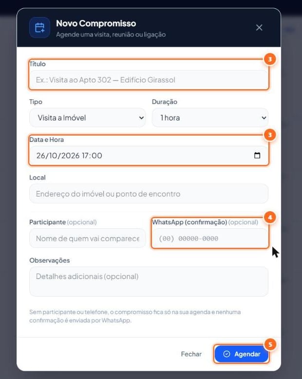 Preencha título, tipo, data e hora