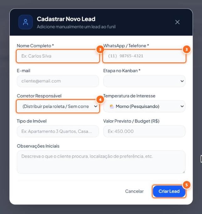 Preencha os dados do contato