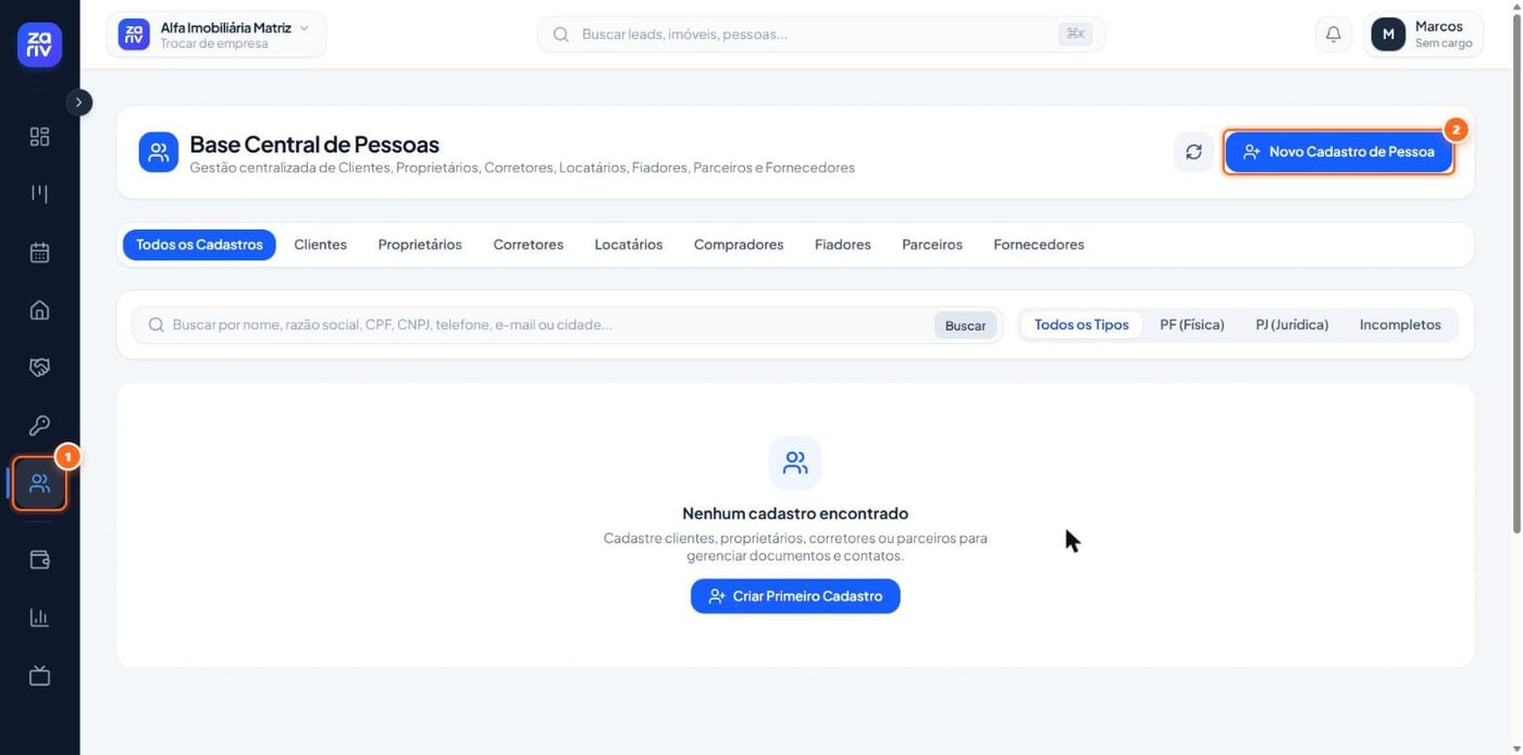 Abra “Pessoas” no menu
