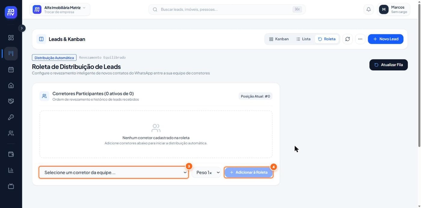 Escolha o corretor e o peso