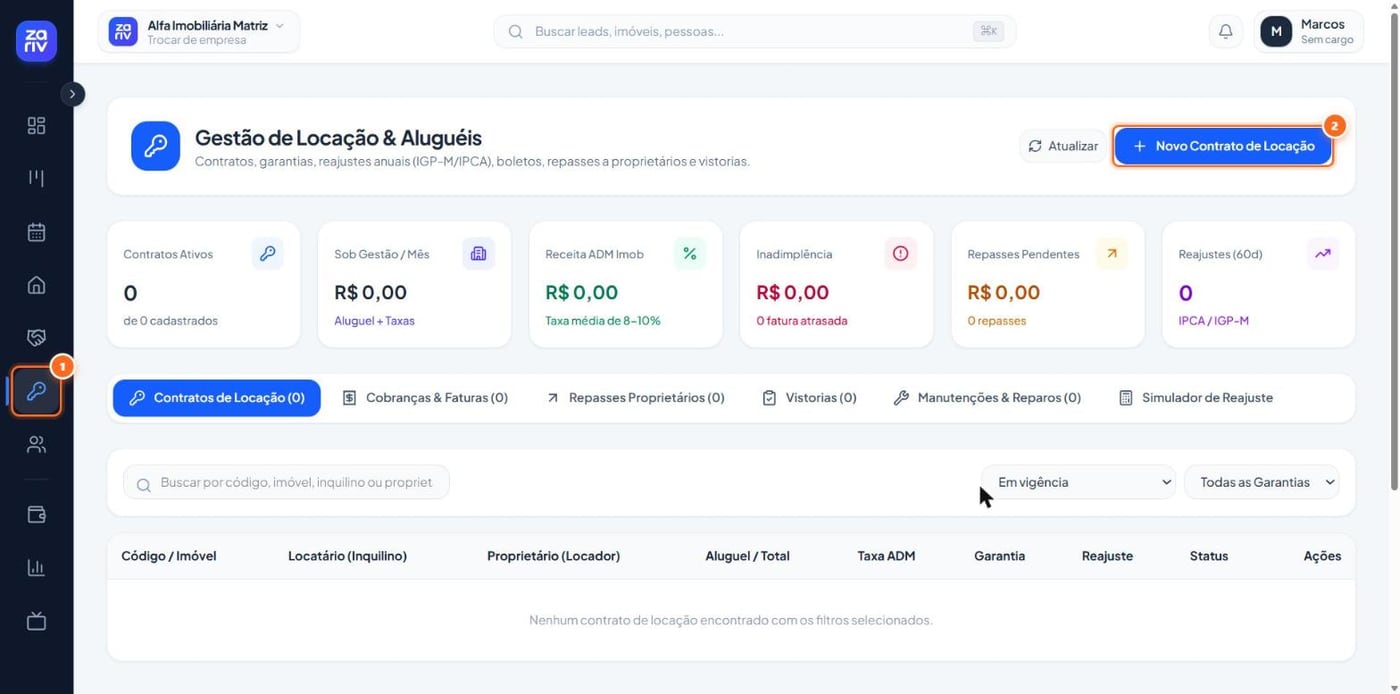 Abra “Locação” no menu
