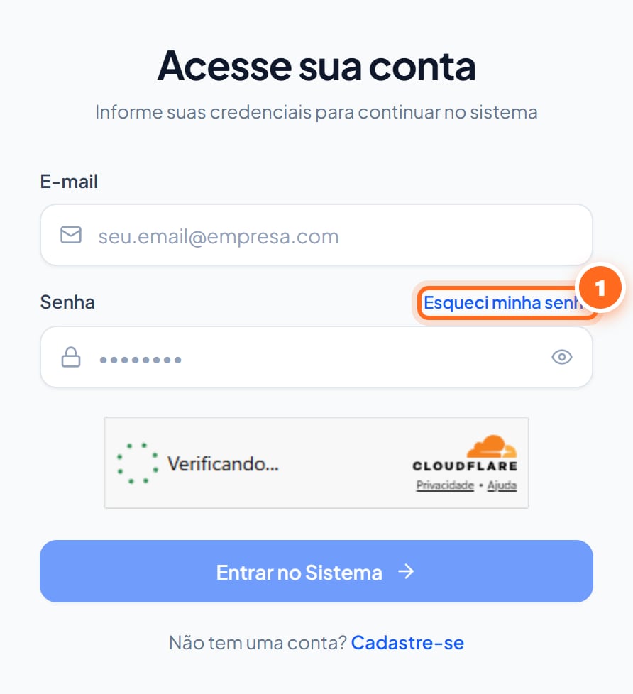 Na tela de login, clique em “Esqueci minha senha”