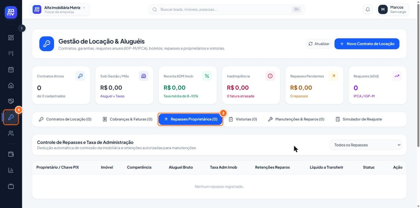 Abra “Locação” no menu