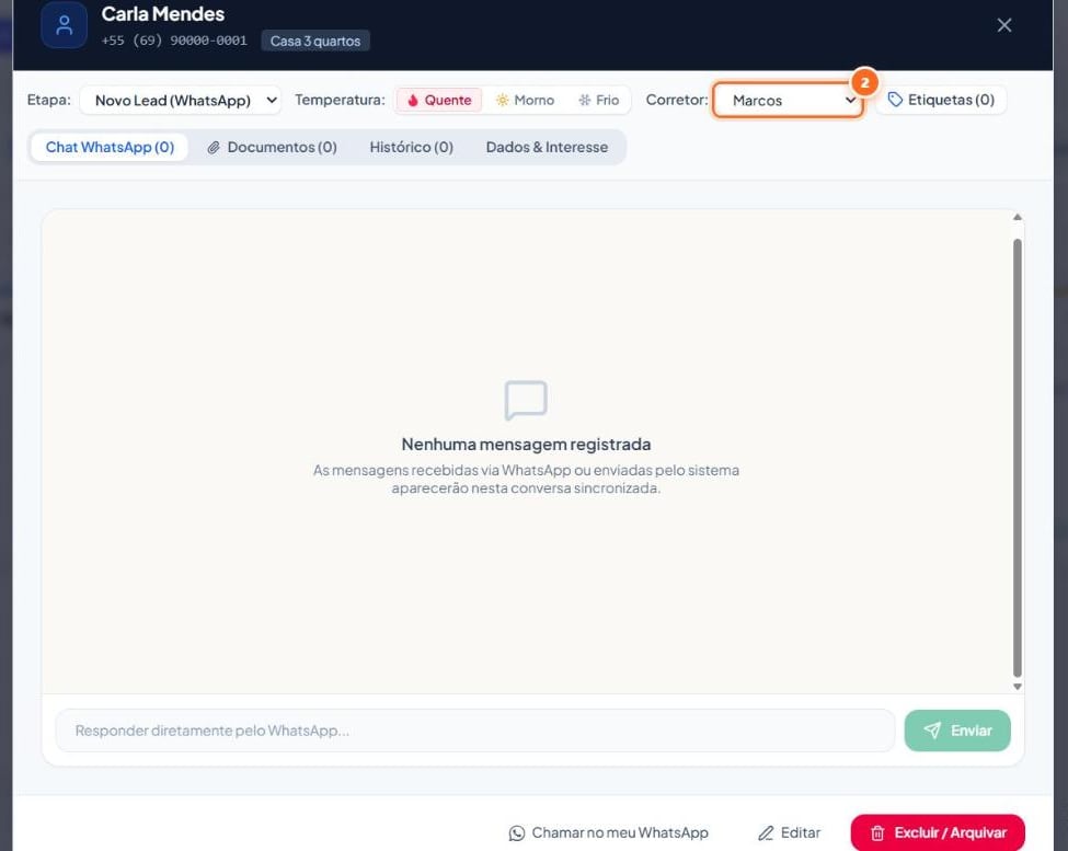 No seletor “Corretor:”, escolha o novo responsável